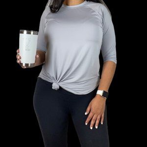 Venessa Women Tunic Size M Gray Top 3/4 Sleeve Blouse Workout Dry Fit